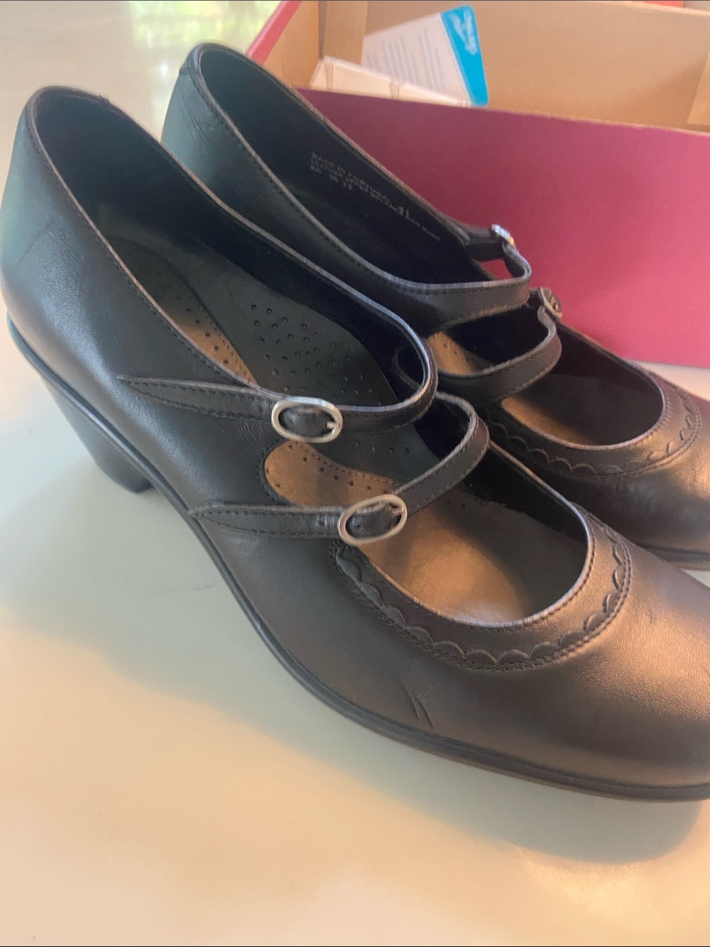 Dansko Black Leather Double-Strap Mary Jane Heels - Picture 8 of 16